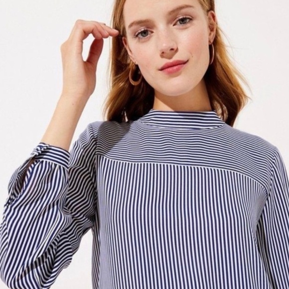 LOFT Tops - Ann Taylor Loft Navy And White Striped Blouse